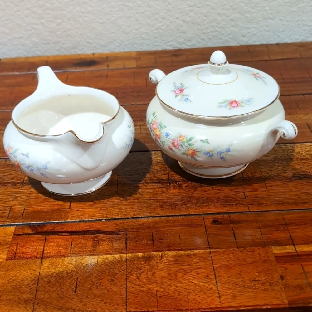 VTG 40's Homer Laughlin Eggshell Nautilus Ferndale China Creamer And Sugar Bowl